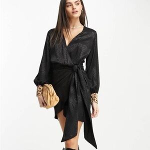 Women’s Never Fully Dressed Black Jacquard Dress With Leopard Detail Size 6 NWT
